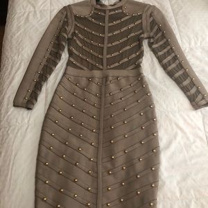 Studded Long Sleeve Bandage Dress